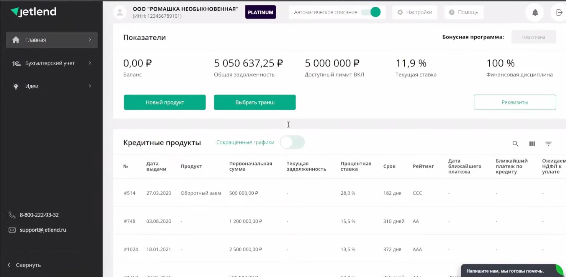 Jetlend - просмотреть свой график платежей и налог на доход физических лиц (НДФЛ) к уплате.